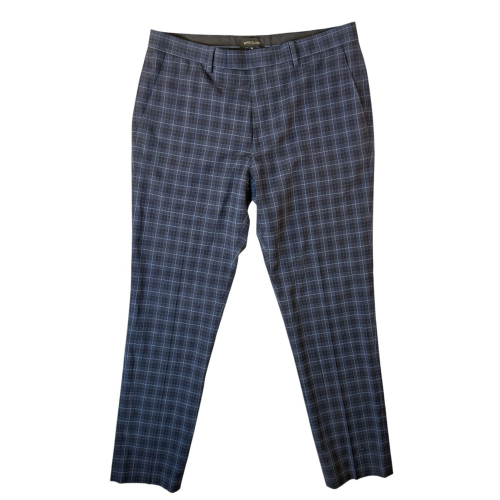 River Island Blue Plaid Mens Trouser Pants 34/32